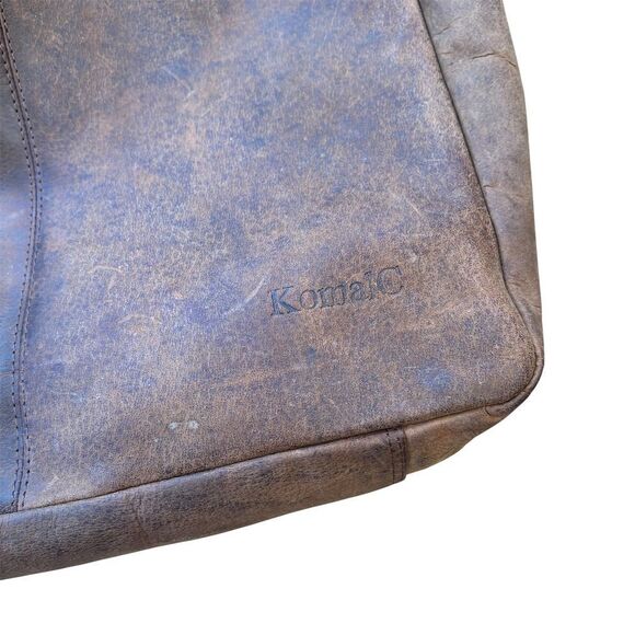 KomalC Large Brown Leather Tote Bag Unisex Travel Handbag - Picture 3 of 7